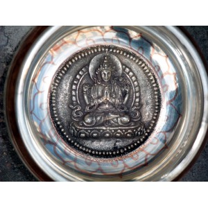 White Singing bowl, with Buddha engraving